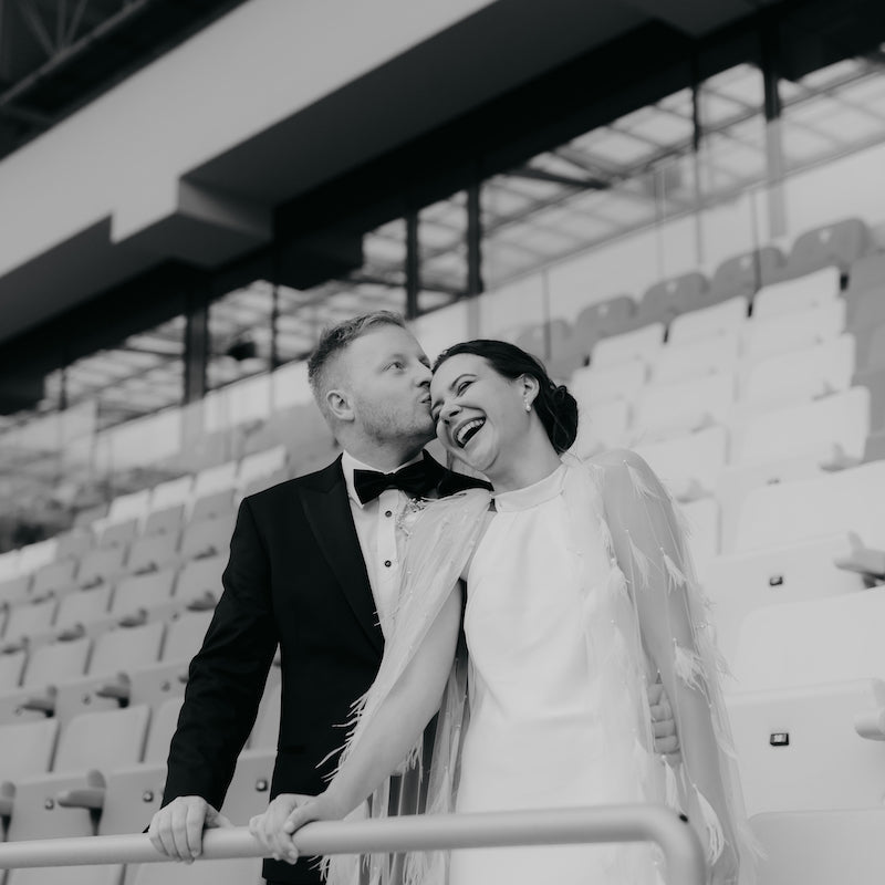 EMA & PETER bride and groom at the football stadium